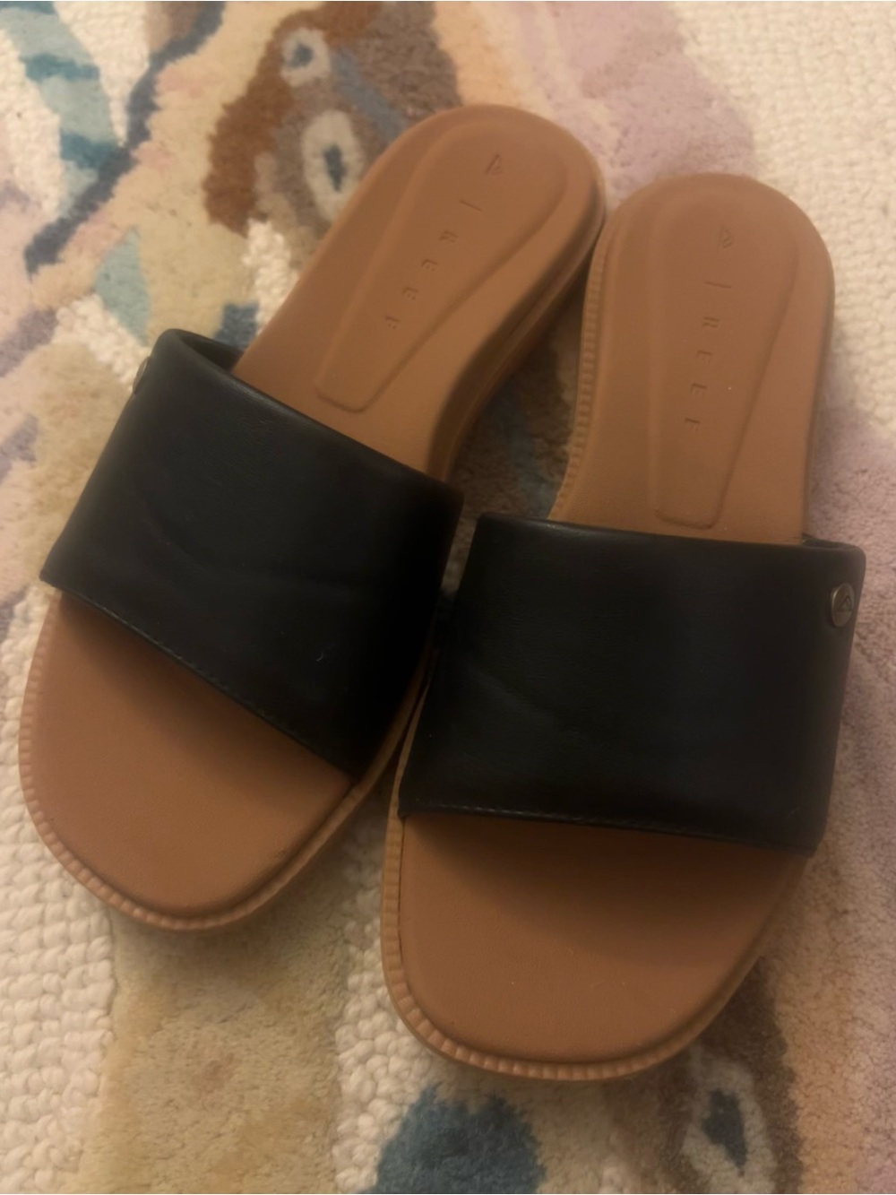 Reef Women’s Black Slide Sandals with Brown Footbed